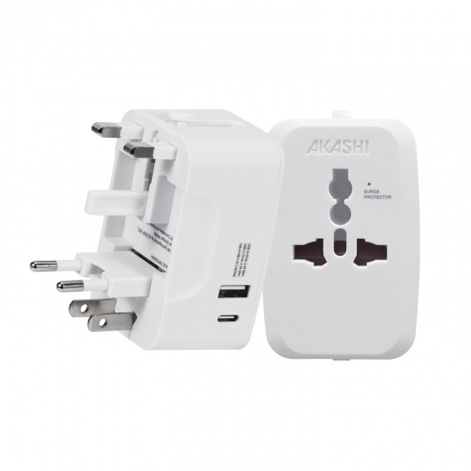 ADAPTATEUR DE VOYAGE PERSONNALISABLE USB 'TRAVLY' - blanc