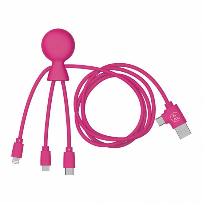 CÂBLE DE CHARGE PUBLICITAIRE MULTI-CONNECTEURS XOOPAR® 'MR BIO LONG' - rose