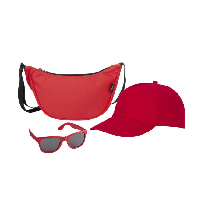 SET PERSONNALISABLE CASQUETTE BANANE LUNETTES 'FESTI' - rouge