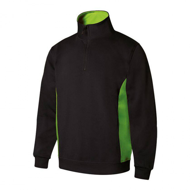 SWEAT PERSONNALISABLE BICOLORE DEMI ZIP 'ALFREDO' - noir/lime
