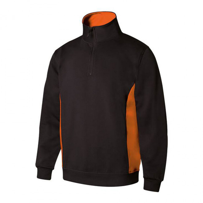 SWEAT PERSONNALISABLE BICOLORE DEMI ZIP 'ALFREDO' - noir/orange
