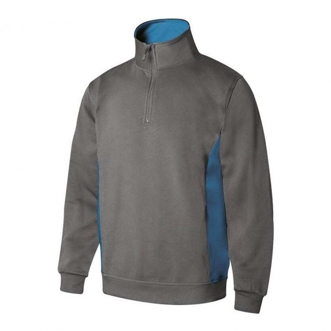 SWEAT PERSONNALISABLE BICOLORE DEMI ZIP 'ALFREDO' - gris/bleu