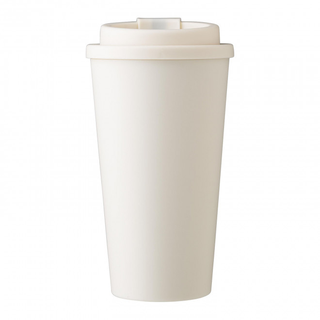 MUG DOUBLE PAROI PERSONNALISE PLASTIQUE 475ML 'BUKZ' - beige