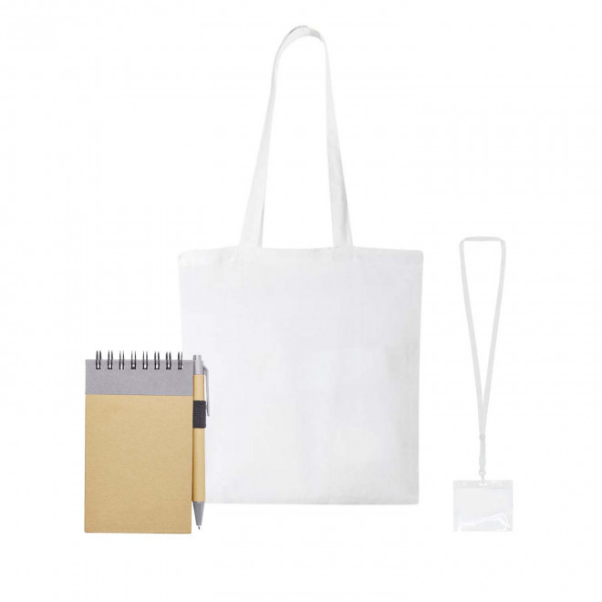 SET TOTE BAG BADGE ET BLOC NOTES PERSONNALISABLE 'FAIR' - blanc