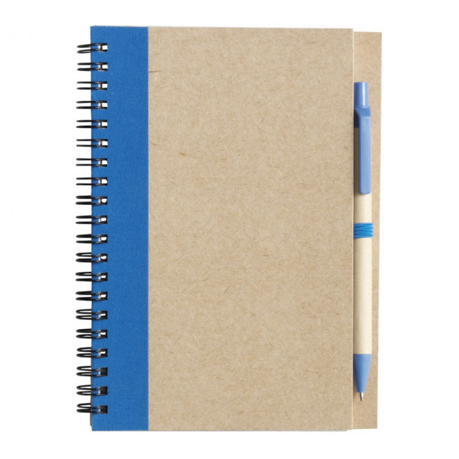 CARNET À SPIRALE PERSONNALISÉ LIGNÉ AVEC STYLO RECYCLÉS 'RAMSES' - bleu clair