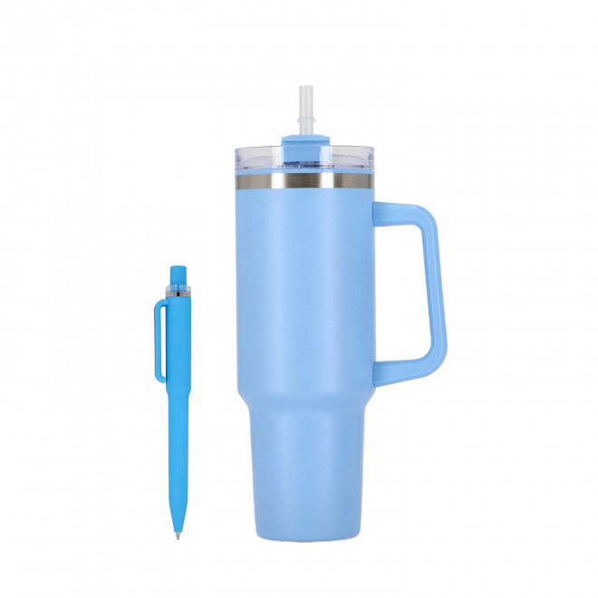 SET MUG ET STYLO PERSONNALISABLE 'STANLI' - bleu clair