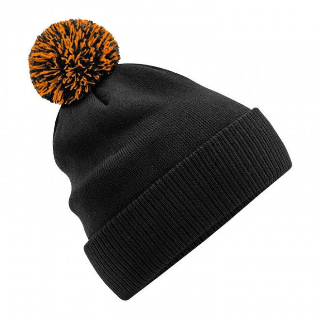 BONNET PERSONNALISABLE POMPOM BEECHFIELD® 'SNOBI' - noir/orange