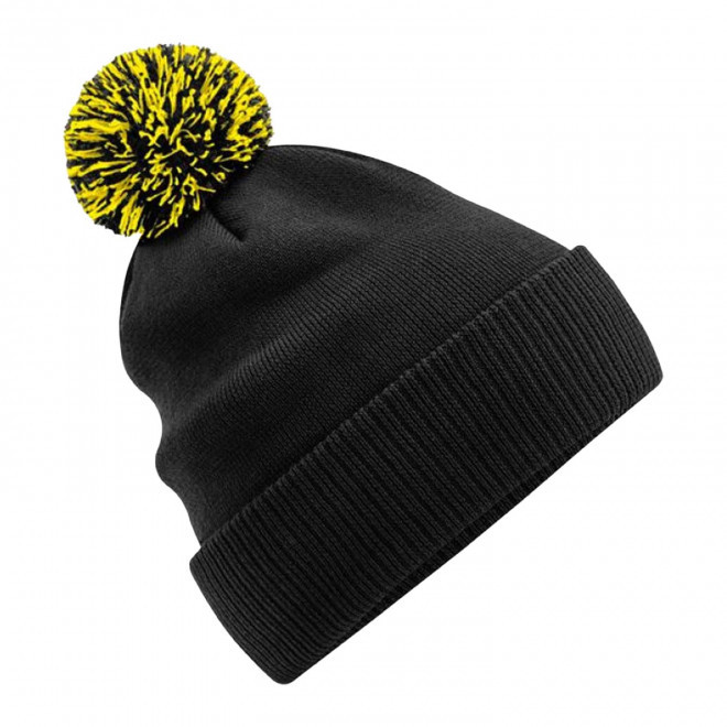 BONNET PERSONNALISABLE POMPOM BEECHFIELD® 'SNOBI' - noir/jaune