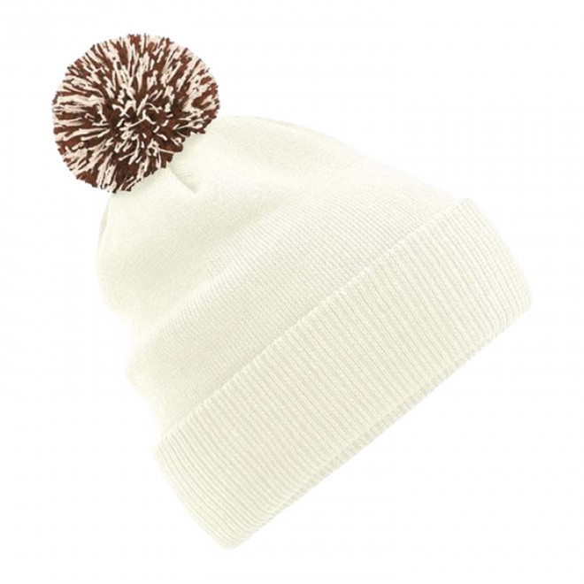 BONNET PERSONNALISABLE POMPOM BEECHFIELD® 'SNOBI' - blanc/marron