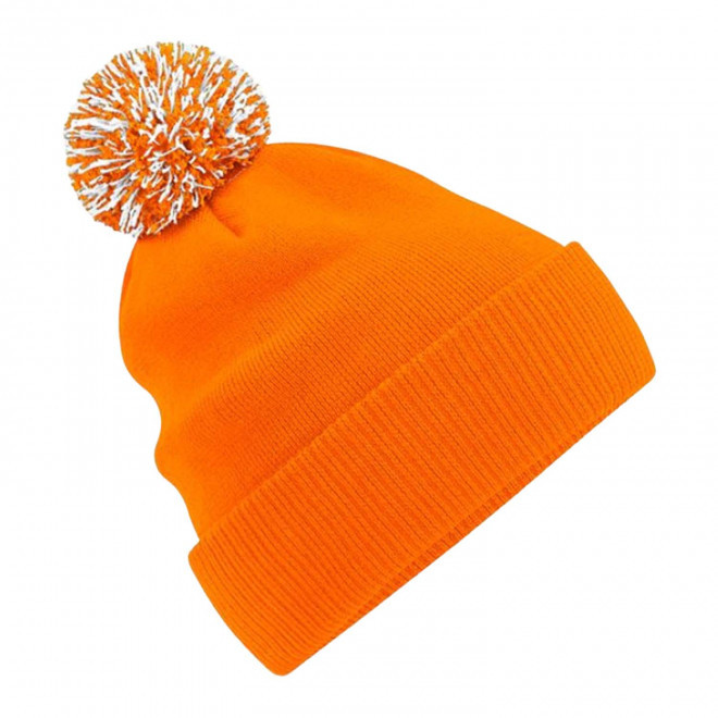 BONNET PERSONNALISABLE POMPOM BEECHFIELD® 'SNOBI' - orange/blanc