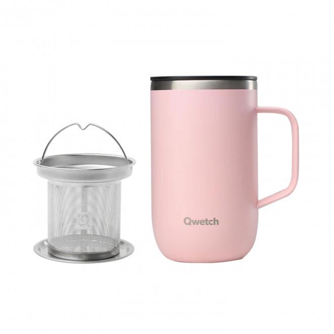 MUG ISOTHERME 470ML QWETCH PERSONNALISABLE 'TISANIERE' - rose pastel