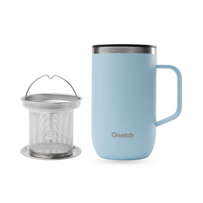 MUG ISOTHERME 470ML QWETCH PERSONNALISABLE 'TISANIERE' - bleu pastel