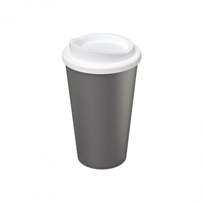 GOBELET PUBLICITAIRE ISOTHERME AMERICANO® 350 ML 'IBON' - argenté/blanc