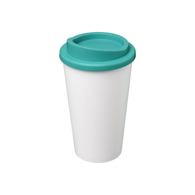 GOBELET PUBLICITAIRE ISOTHERME AMERICANO® 350 ML 'IBON' - blanc/turquoise