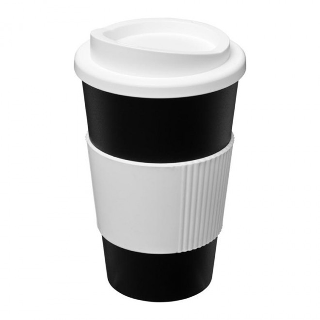 GOBELET PUBLICITAIRE GRIP ISOTHERME AMERICANO® 350 ML 'PULI' - noir/blanc