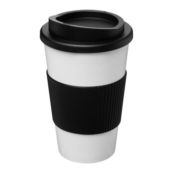 GOBELET PUBLICITAIRE GRIP ISOTHERME AMERICANO® 350 ML 'PULI' - blanc/noir