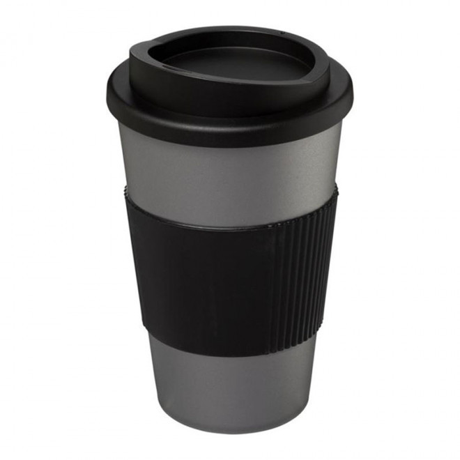 GOBELET PUBLICITAIRE GRIP ISOTHERME AMERICANO® 350 ML 'PULI' - argenté/noir