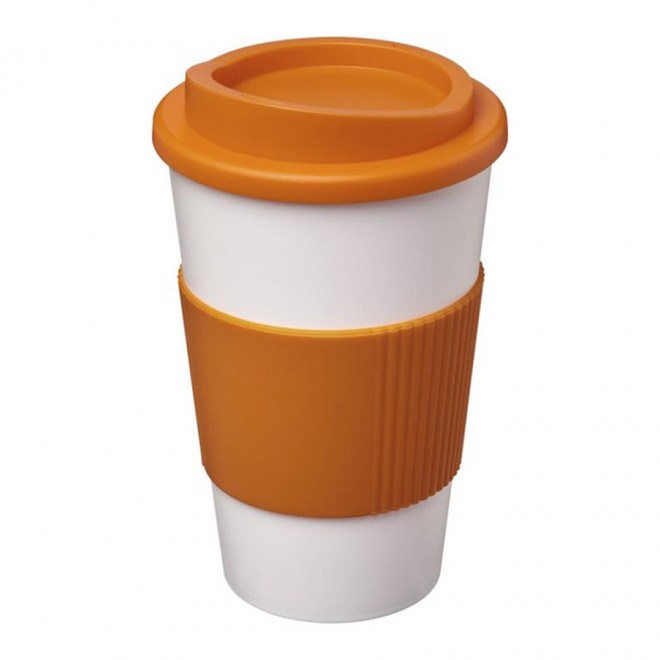 GOBELET PUBLICITAIRE GRIP ISOTHERME AMERICANO® 350 ML 'PULI' - blanc/orange