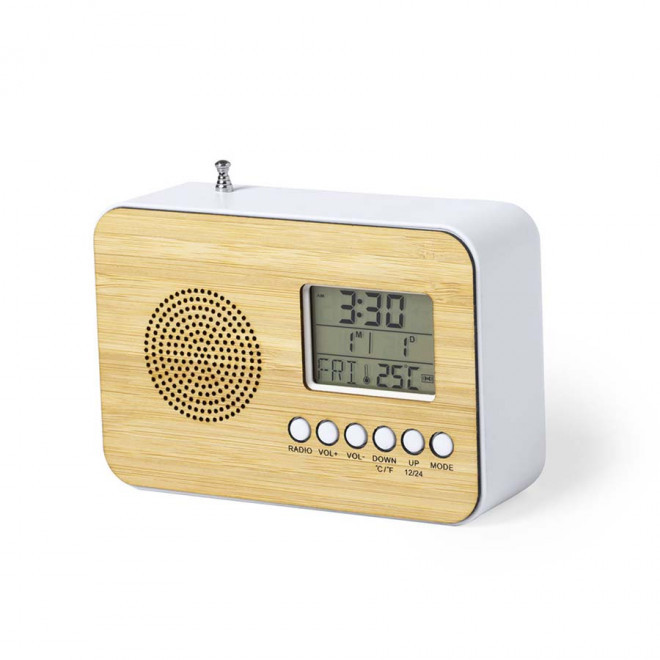 HORLOGE REVEIL RADIO PUBLICITAIRE 'TULIX' - blanc/bambou