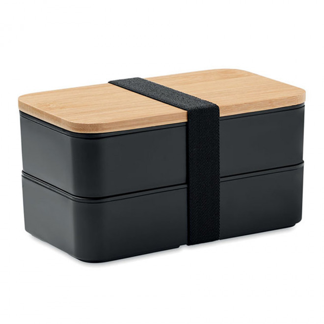 LUNCH BOX PUBLICITAIRE COUVERCLE BAMBOU 'BUCATI DOUBLE' - noir