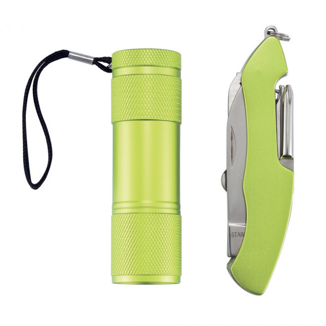 SET DE COUTEAU DE POCHE 13 FONCTIONS ET LAMPE 'LASKO' - vert