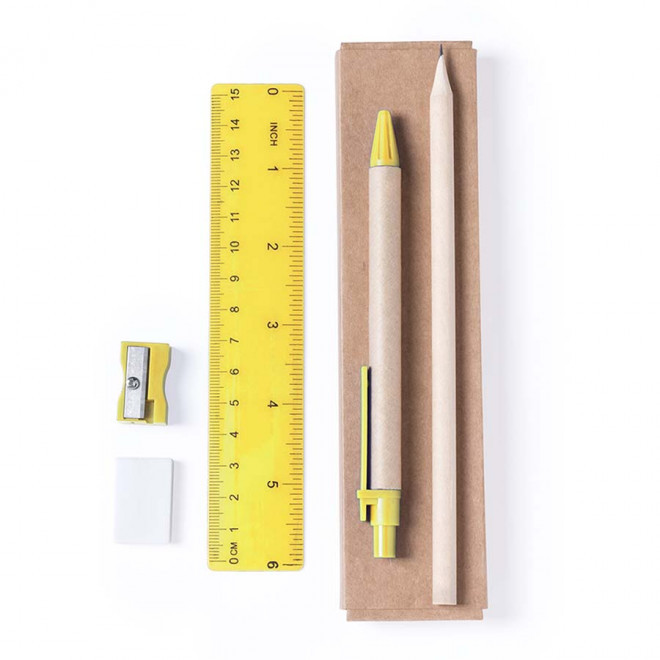 KIT DE BUREAU AVEC BOITE EN CARTON PERSONNALISABLE 'FIVE' - jaune