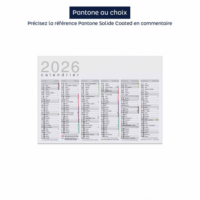 CALENDRIER SOUPLE PERSONNALISABLE CARTONNÉ A2 À A5 'ASTERO' - pantone