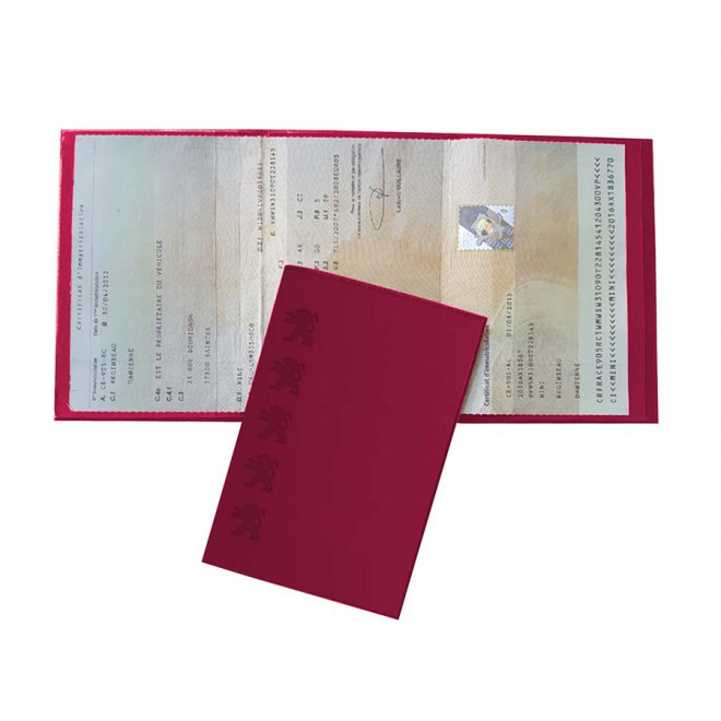 PORTE CARTE GRISE PUBLICITAIRE AVEC INCRUSTATION 'AVAM' - cerise