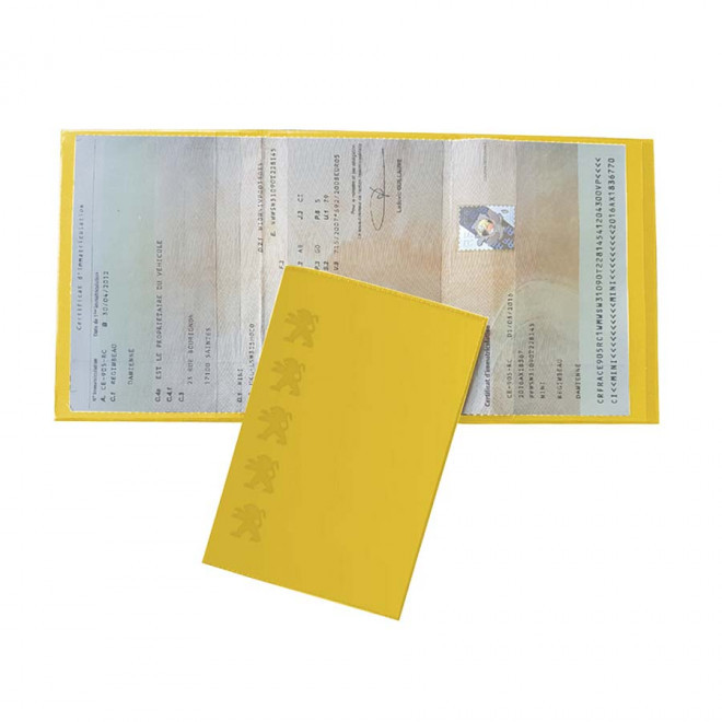 PORTE CARTE GRISE PUBLICITAIRE AVEC INCRUSTATION 'AVAM' - jaune