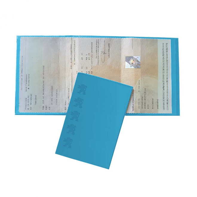 PORTE CARTE GRISE PUBLICITAIRE AVEC INCRUSTATION 'AVAM' - bleu hawaï