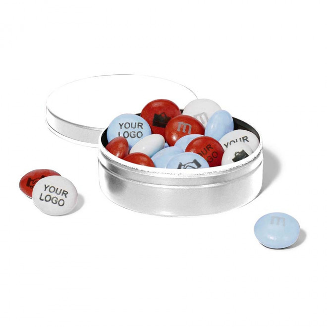 BOITE METAL 20G DE M&M'S® PERSONNALISABLES - blanc