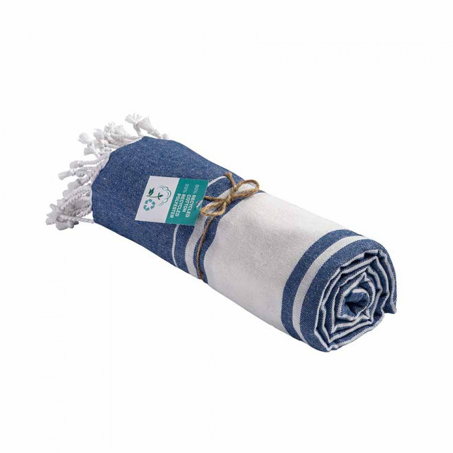 PAREO/FOUTA PERSONNALISABLE 'HORTENSE 180 RECYCLE CLASSIQUE' - bleu