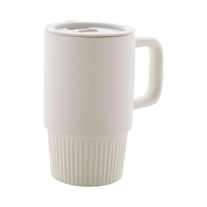 MUG CERAMIQUE AVEC COUVERCLE 420ML PERSONNALISABLE 'VIAA' - blanc