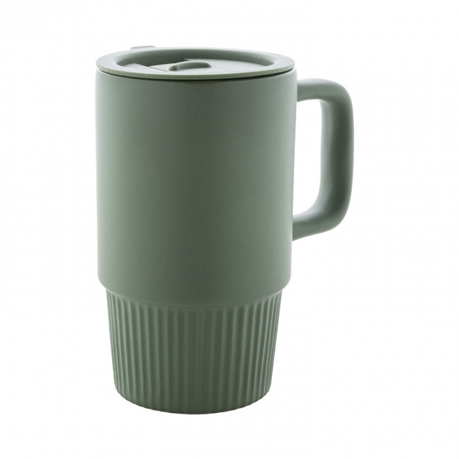 MUG CERAMIQUE AVEC COUVERCLE 420ML PERSONNALISABLE 'VIAA' - vert