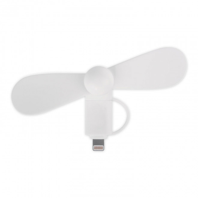 VENTILATEUR 2 EN 1 AVEC EMBOÛT LIGHTNING ET MICRO-USB 'NOROIT' - blanc