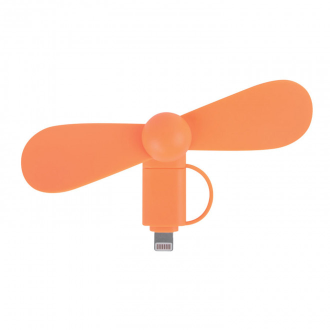 VENTILATEUR 2 EN 1 AVEC EMBOÛT LIGHTNING ET MICRO-USB 'NOROIT' - orange