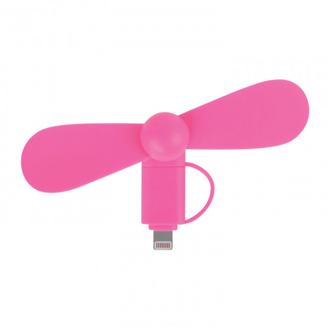 VENTILATEUR 2 EN 1 AVEC EMBOÛT LIGHTNING ET MICRO-USB 'NOROIT' - rose