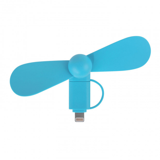 VENTILATEUR 2 EN 1 AVEC EMBOÛT LIGHTNING ET MICRO-USB 'NOROIT' - bleu clair