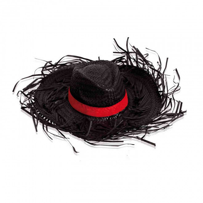 CHAPEAU PERSONNALISABLE PAILLE FRANGES 'FESTPAILLE' - noir