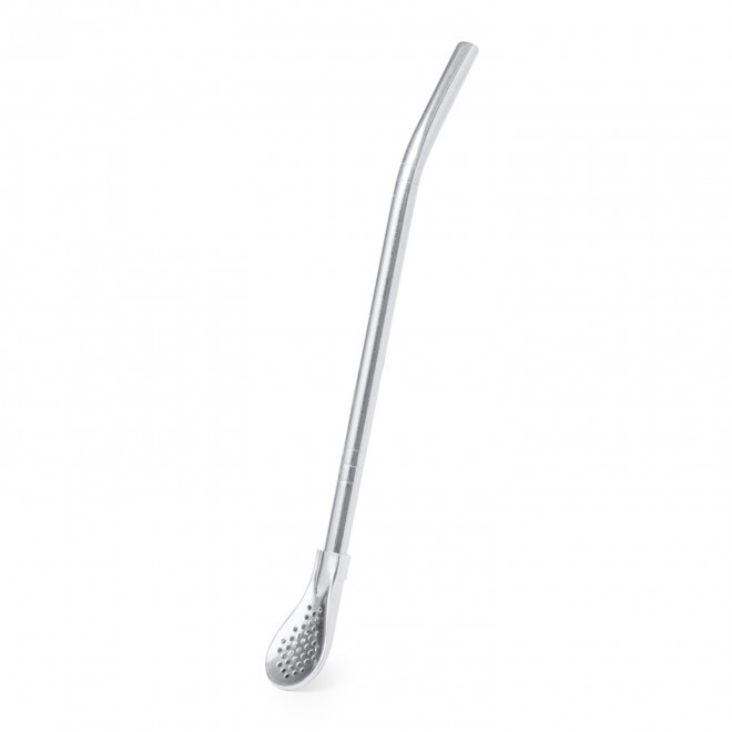 PAILLE AVEC AGITATEUR EN ACIER PERSONNALISABLE 'ZOUPA' - argenté