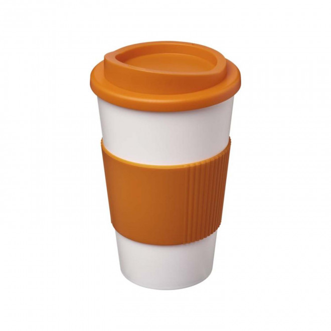 GOBELET ISOTHERME AMERICANO® PERSONNALISABLE 'IBON BANDEAU' - orange/blanc