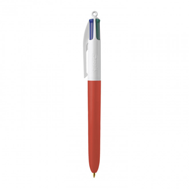 RAPIDE 4J - STYLO BIC® 4 COULEURS PERSONNALISÉ 'SOFT STYLE' - blanc/rouge
