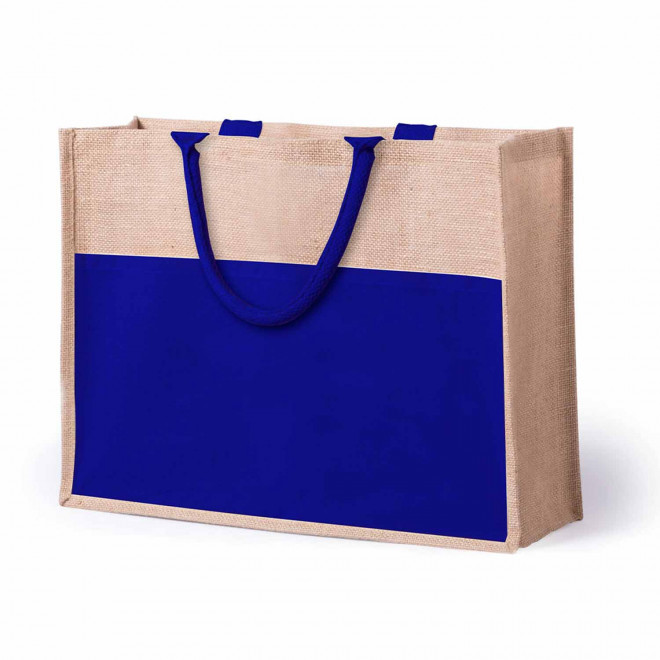 SAC EN JUTE ET TOILE PERSONNALISABLE 'FIORA' - bleu marine