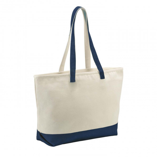 CABAS PERSONNALISABLE EN COTON ZIPPEE 'ANTIGUA' - bleu marine