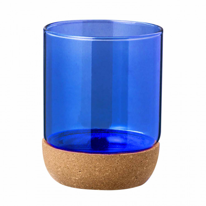 MUG EN VERRE ET LIEGE PERSONNALISABLE 450ML 'MERLINO' - bleu