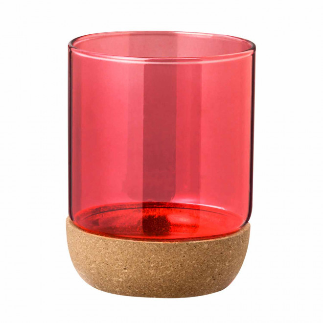 MUG EN VERRE ET LIEGE PERSONNALISABLE 450ML 'MERLINO' - rouge