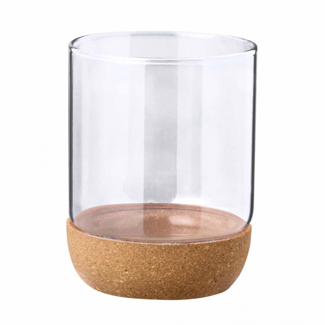 MUG EN VERRE ET LIEGE PERSONNALISABLE 450ML 'MERLINO' - transparent