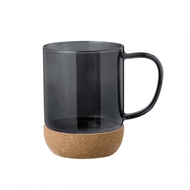 MUG VERRE ET LIEGE PERSONNALISABLE 'MERLINO POIGNEE' - noir