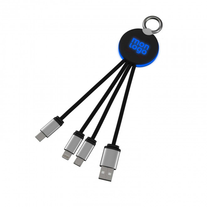 CABLE PERSONNALISABLE ECO 3EN1 LUMINEUX 'ANAT RING' - noir / bleu