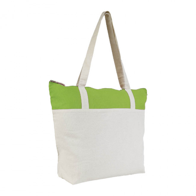 SAC SHOPPING PUBLICITAIRE ZIPPÉ EN COTON BICOLORE 'AURIANO CABAS' 220 GR/M² - vert